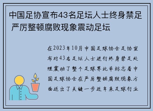 中国足协宣布43名足坛人士终身禁足 严厉整顿腐败现象震动足坛 中国足协宣布43名足坛人士终身禁足 严厉整顿腐败现象震动足坛